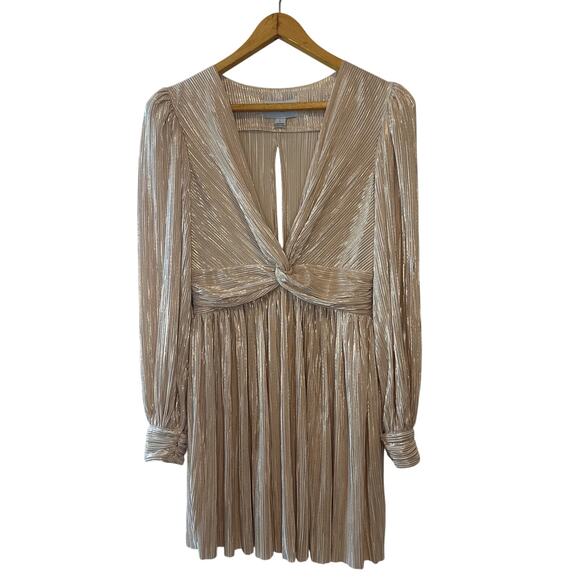 Sabina Musayev Adi Pearl Blush Metallic Pleated Mini Dress Size L - Picture 3 of 13